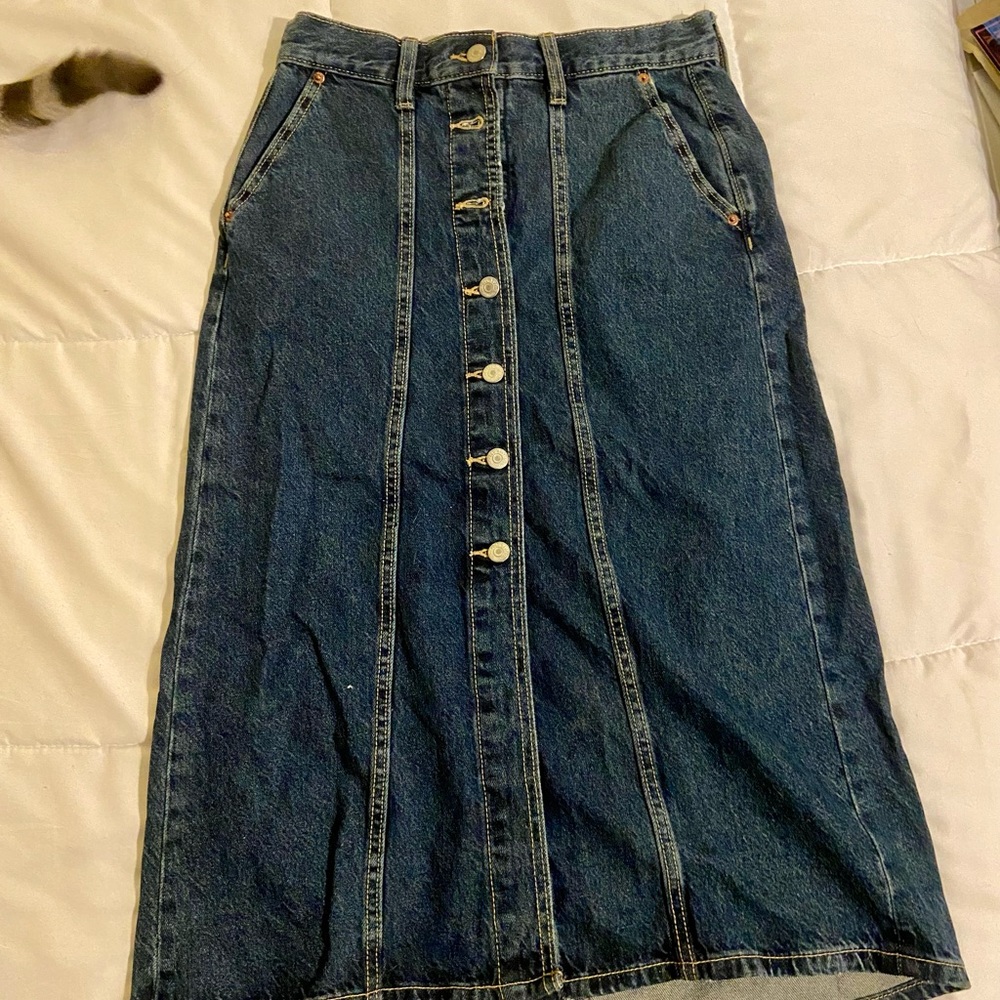 Old Navy Blue Denim Midi Skirt